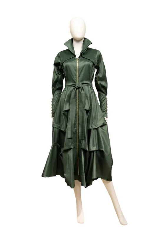 Women's Clothing Outfit Set Dress Coat In Night Green