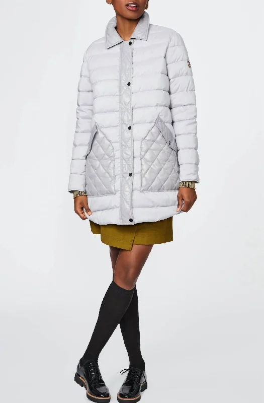 Fashionable Casual Tops Patch Field Puffer Coat In Pearl/ice Gray