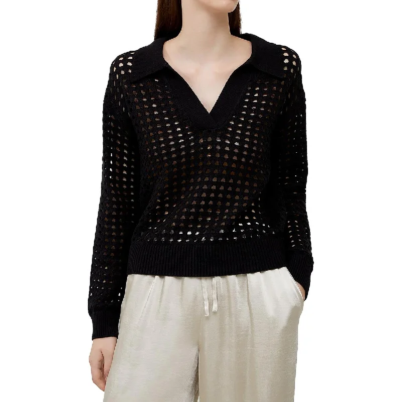 Style Beyond Borders Manda Womens Pointelle Split Neck Pullover Sweater
