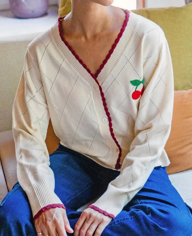 Stupidly Low Prices Cherry Knit Cardigan In Cream
