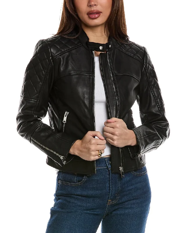 Women's Activewear Apparel Reiss Adelaide Collarless Leather Biker Jacket