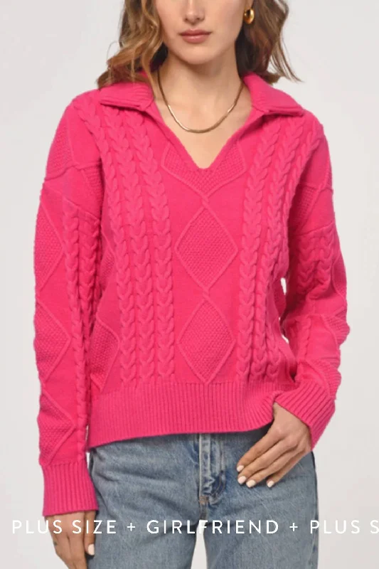 Style Versatile Women's Collection Cable Knit Sweater In Fuschia