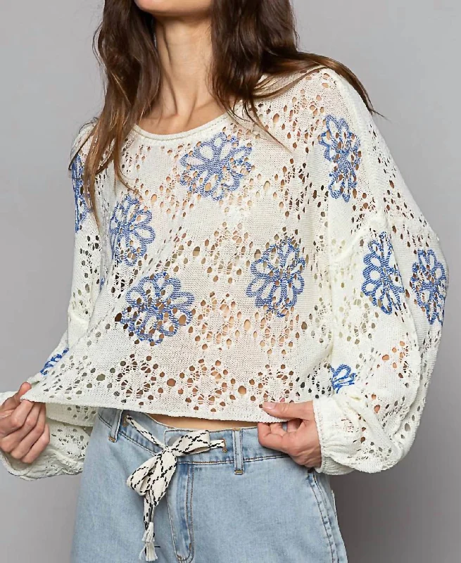 Odd Size Clearance Sale Flower Print Sweater In Ivory