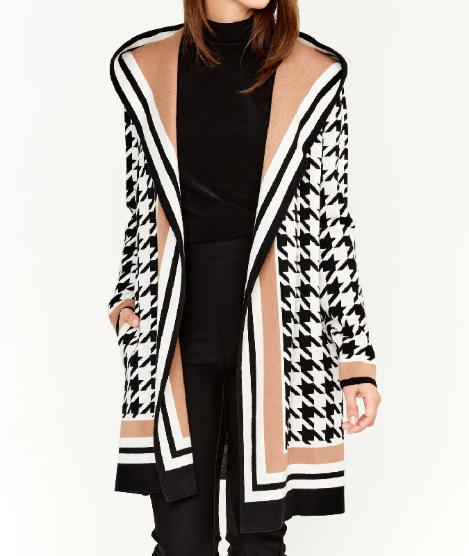 Classic Women's Clothing Styles Tri-Tone Houndstooth Jacket In Black/taupe