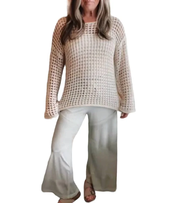 Seasonal Fashion Seaside Crochet Crew Neck Sweater In Natural