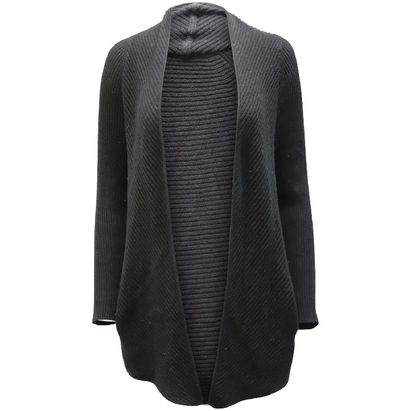 Chic Everyday Wear Helmut Lang Ribbed Cardigan in Black Wool