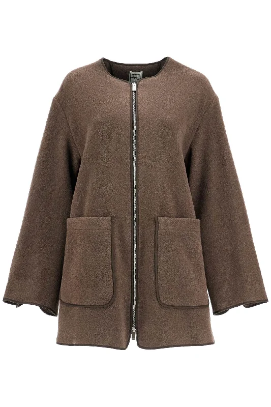 Women's Clothing Sale Toteme Women's Oak Melange Wool Felt Jacket With Zip Loose Fit