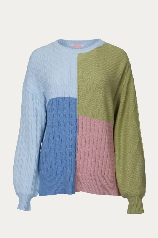Must Haves Cable-Knit Colorblock Sweater In Brown/cream