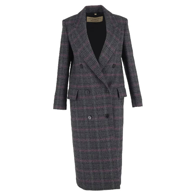 Fashion-Forward Women's Clothing Burberry Theydon Plaid Double-Breasted Coat in Grey Wool