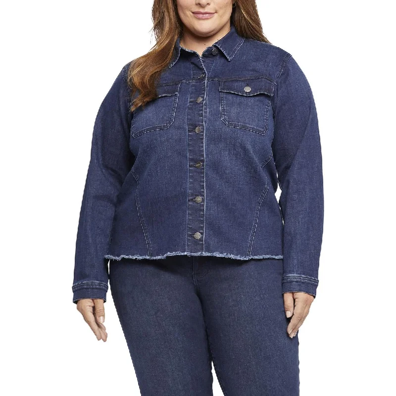 Minimalist Women's Fashion Clothing Plus Womens Frayed Hem Denim Denim Jacket
