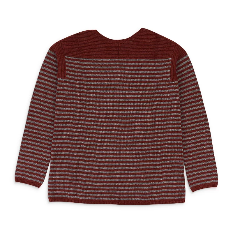 Fashionista Favorites CASHMERE STRIPED BURGUNDY GRAY SWEATER