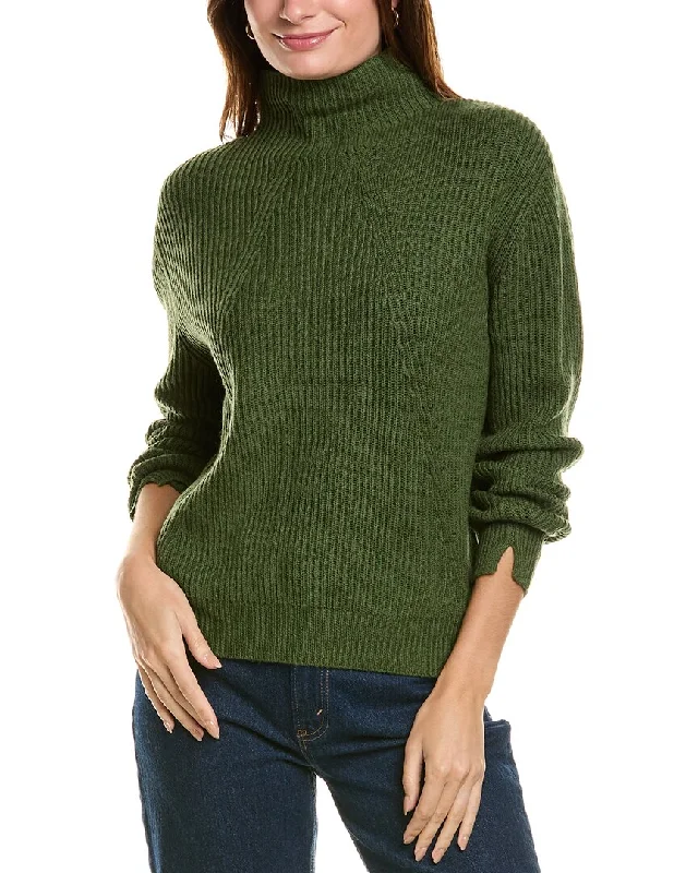Trendy Women's Collection Forte Cashmere Fashioned Rib Funnel Neck Wool & Cashmere-Blend Sweater