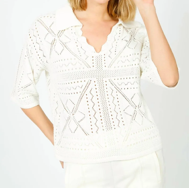 New Styles Just In Philda Crochet Knit Top In Blanc
