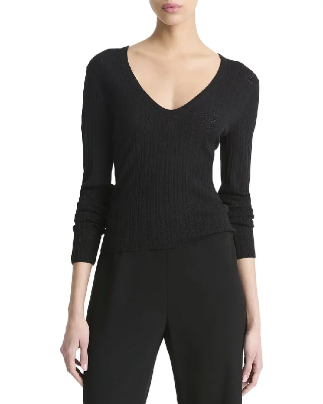 Playful Elegance Vince Pointelle Stitch Wool-Blend Pullover