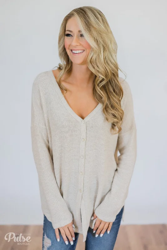 Street Chic Discounts Back to You Thermal Button Top- Taupe
