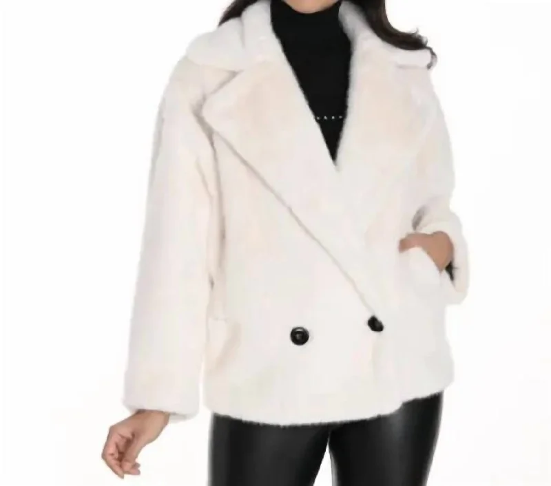 Elegant Women's Attire Faux Fur Jacket In Cream