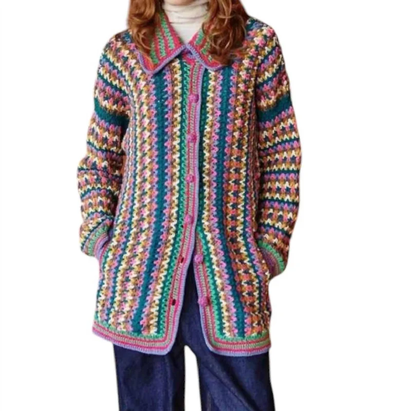 Flowing Silhouette Saffron Crochet Sweater In Multi-Colored