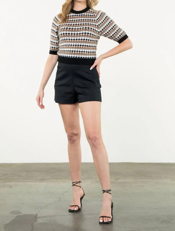 Unbeatable Prices Rena Short Sleeve Crochet Knit Top In Black Combo