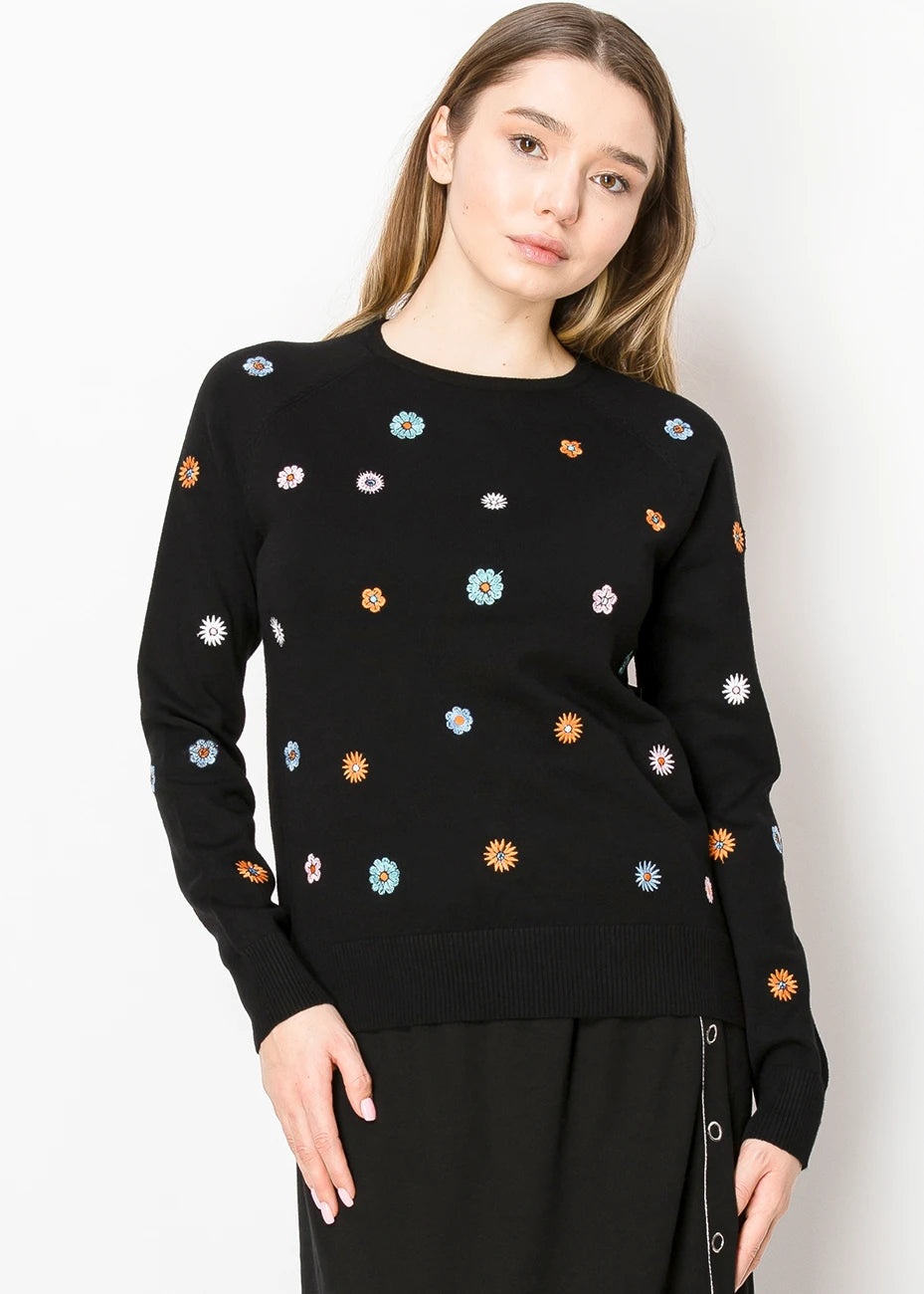 Chic & Cozy Apparel Black Floral Embroidered Sweater