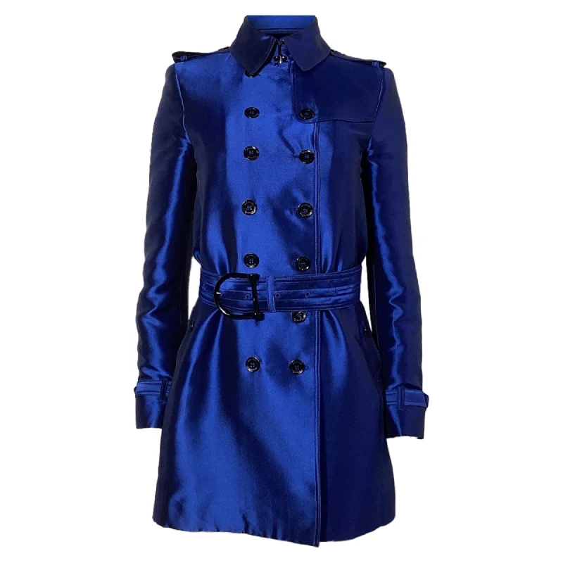 Women's Vacation Attire Burberry London Trench Coat in Blue Polyester