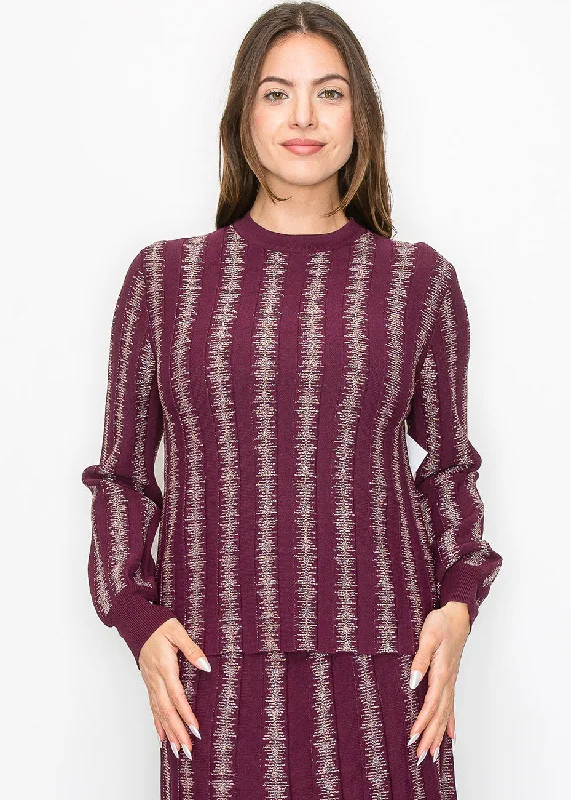 Chic And Trendy Burgundy Top with Shimmering Stripe Details