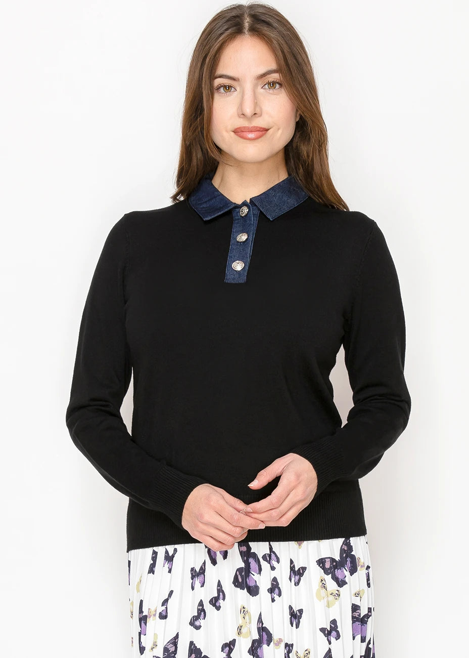 Fashion Forward Midnight Denim Collar Sweater