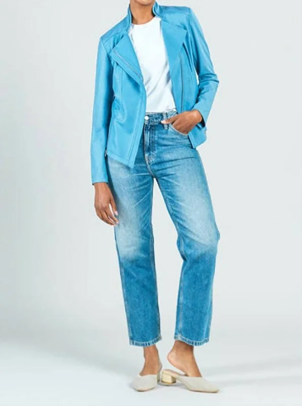 Women's Fashion Essentials Liquid Leather Signature Jacket In Sky Blue