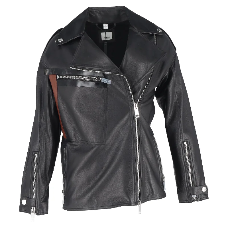 Women's Elegant Evening Attire Burberry Stonefield Pocket Detail Biker Jacket in Black Leather Women's Elegant Evening Attire Burberry Stonefield Pocket Detail Biker Jacket in Black Leather