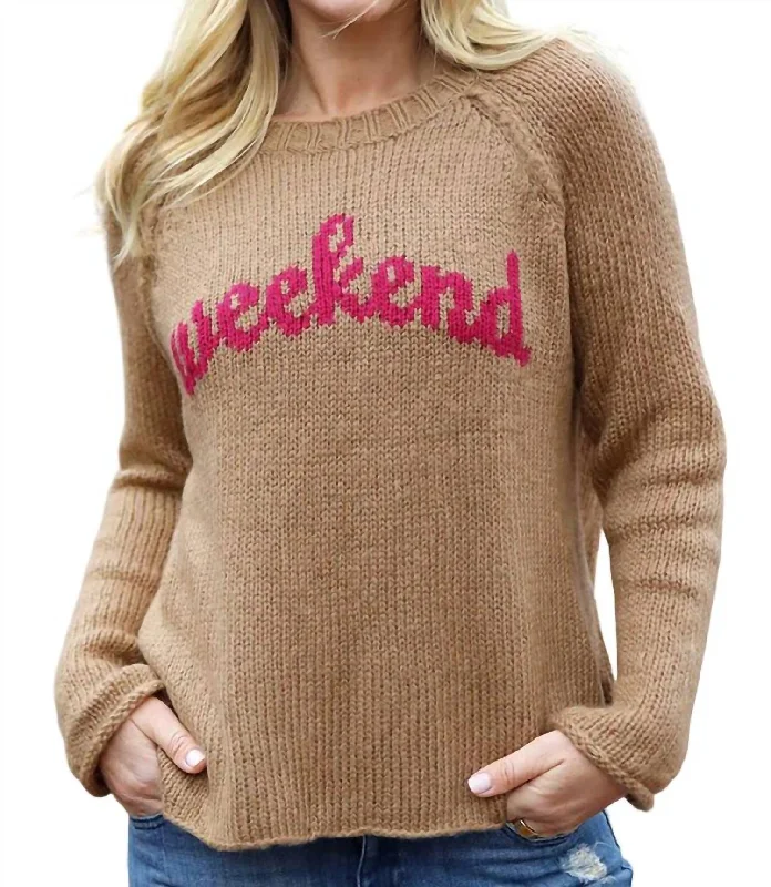 Fashion Forward Weekend Ragland Crew Sweater In Copper/pink