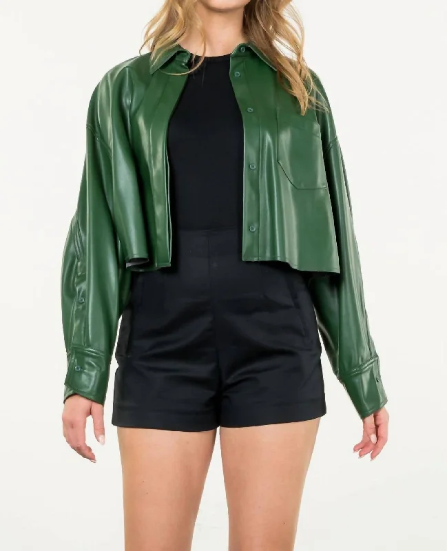 Flash Sales This Week Cropped Leather Jacket In Green