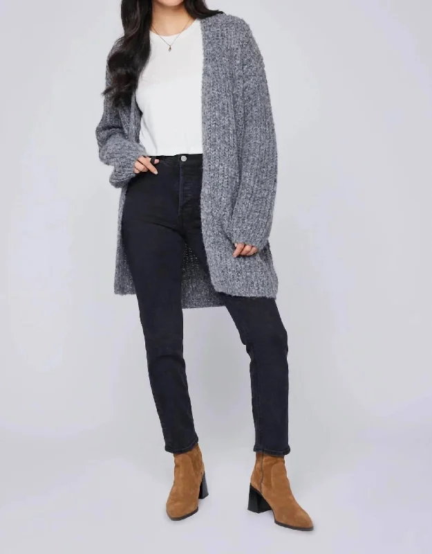 Trendy Fashion For Women Yarn Knit Cardigan In Charcoal
