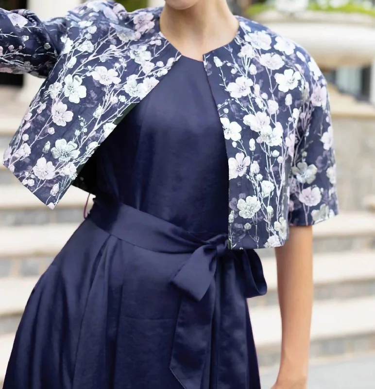 Style Revolution Abbey Glass Mimi Shrug In Silver Stems Navy