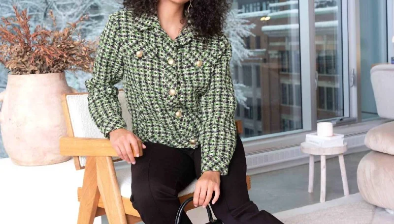 Plus-Size Women's Clothing Boucle Jacket In Black, Green And Cream