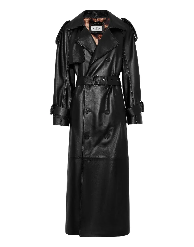 Women's Formal Event Outfit Leather Long Trench Coat
