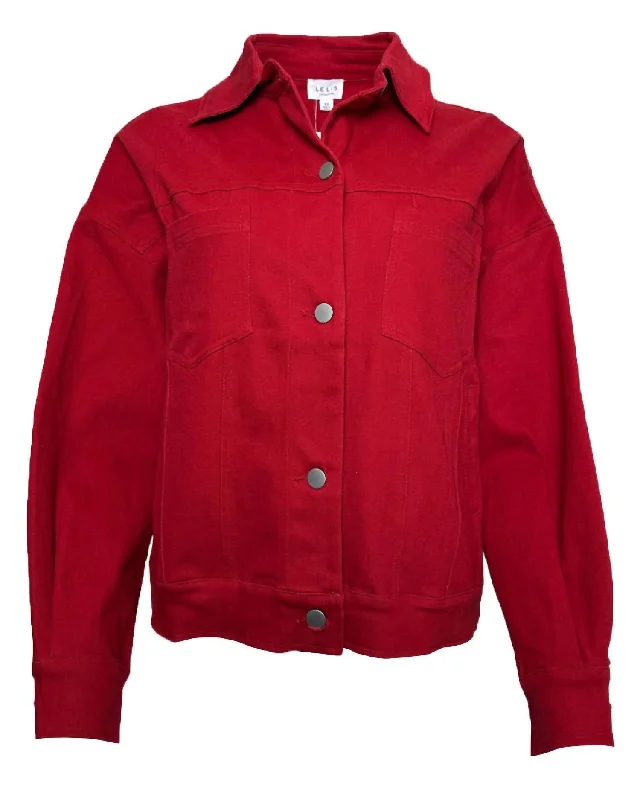 Online Clothing Boutiques Boxy Fit Denim Jacket In Red