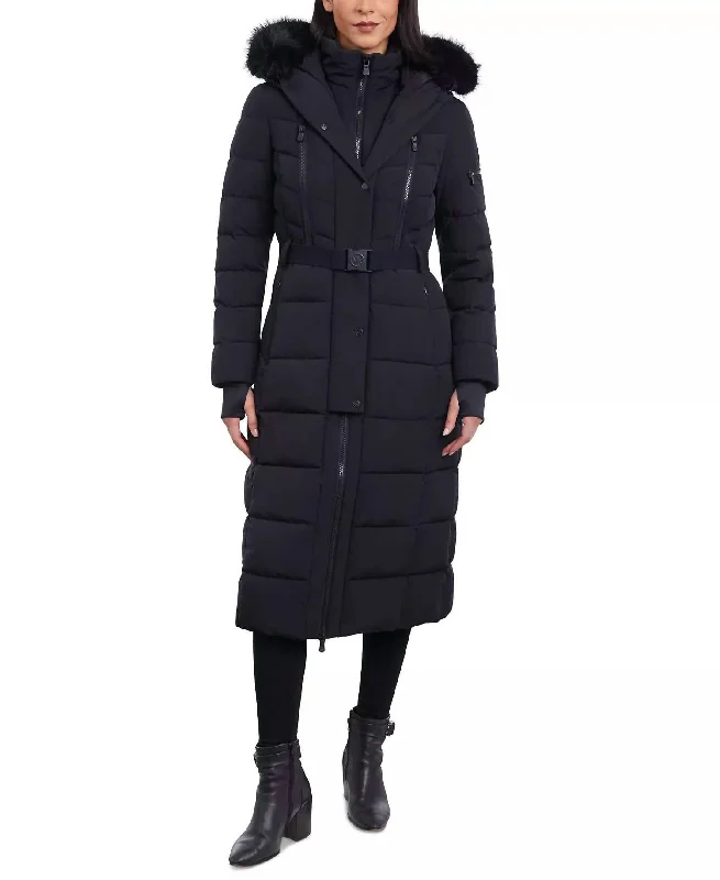 Affordable Fashion Clothing For Women Women's Scuba Belted Maxi Coat In Black