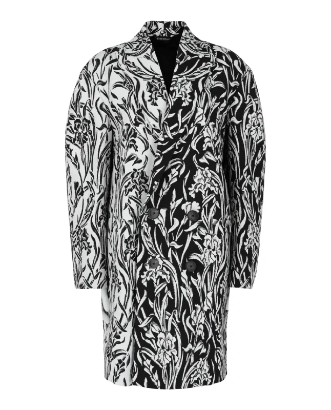 Women's Trendy Attire Double-Breasted Floral Jacquard Coat