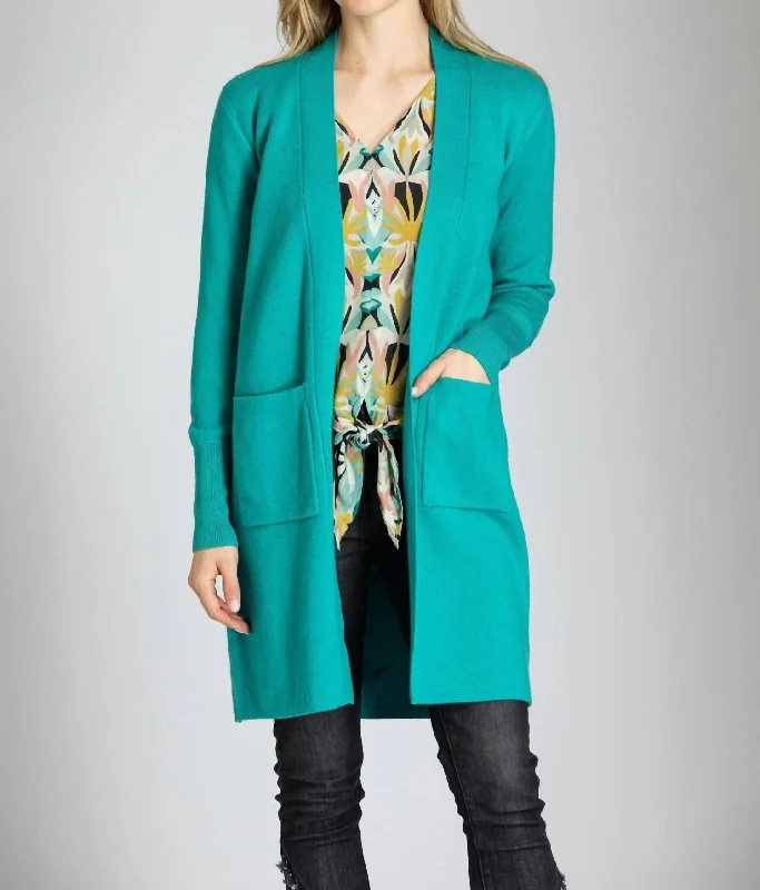Limited Quantities Button Back Cardigan In Turquoise