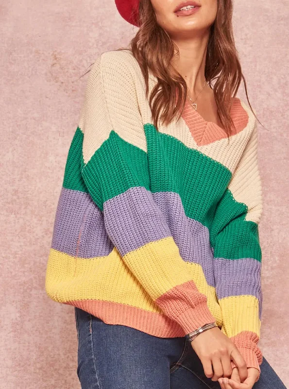 Style Beyond Borders Open-Back Cotton-Blend Sweater In Cream/green