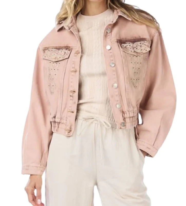 Casual Women's Clothing Cropped Jean Embellished Jacket In Ivory