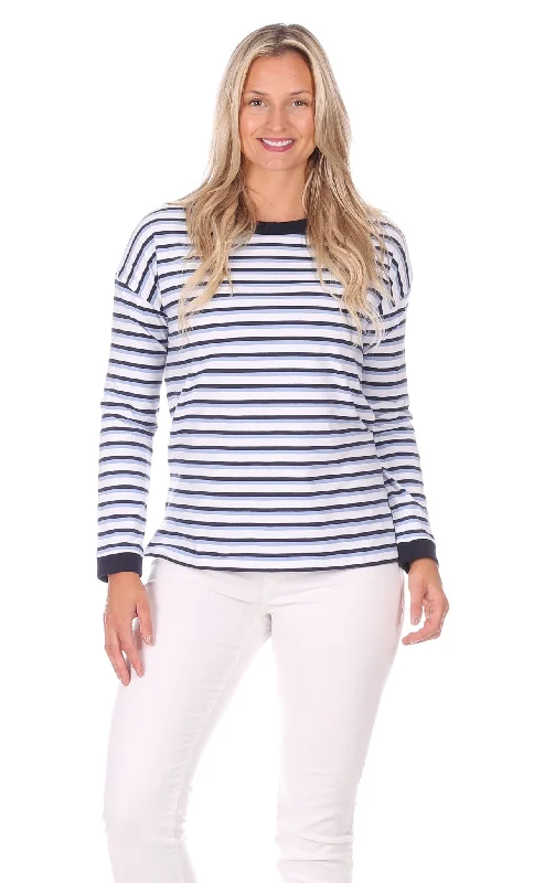Seasonal Trend Sunset Pullover in Navy, White & Hydrangea Stripe