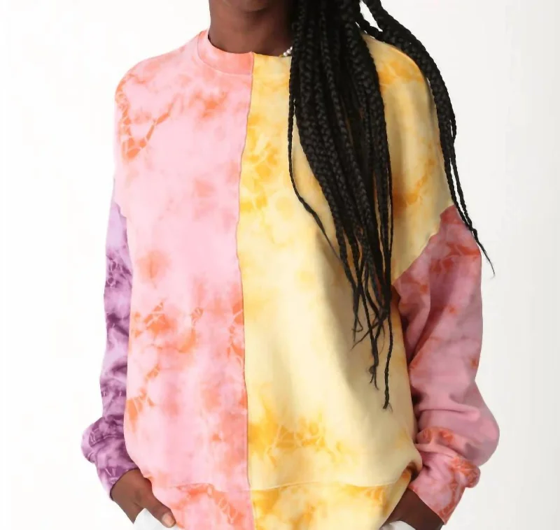 Trendy Threads Bhodi Patchwork Sweatshirt In Pink/citrus