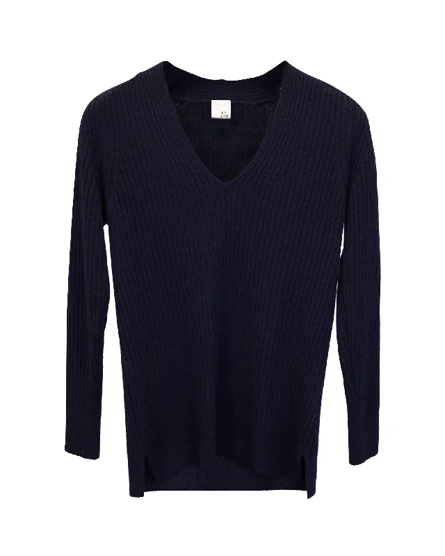 Best Sellers Iris & Ink V-neck Sweater in Navy Blue Cashmere