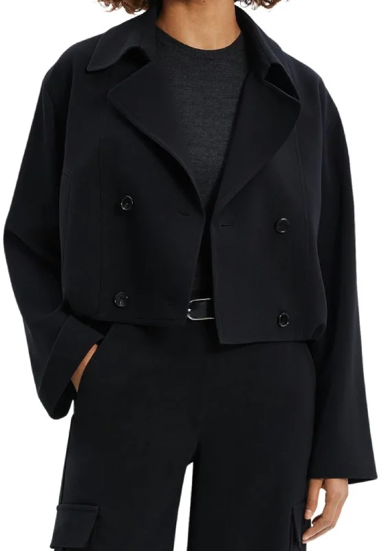 Women's Clothing Apparel Sets Oversized Crop Trench In Black