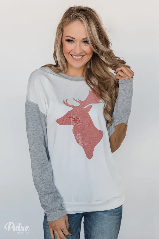 Special Offers You Can't Miss Distressed Deer Elbow Patch Top