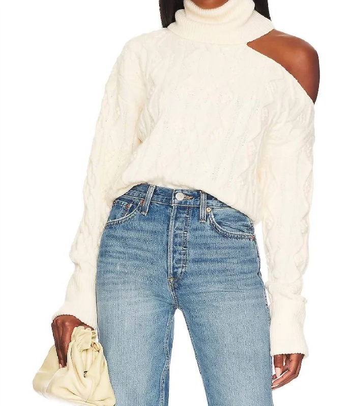 Must-Have Styles Cropped Cable Knit Raundi Sweater In Ivory