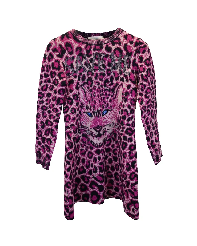 Limited Styles Alberta Ferretti Save Me Leopard-print Knit Sweater in Pink Virgin Wool