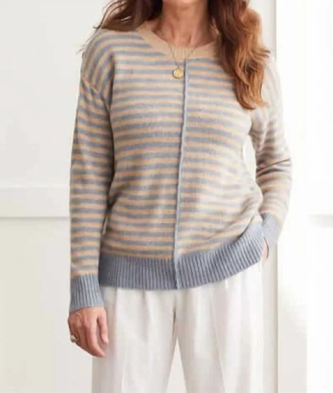Stay Ahead In Style Striped Crew Neck Sweater In Bluestone