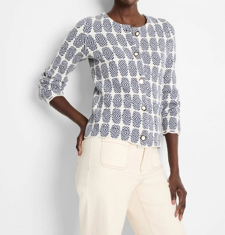 Women's Apparel Stacked Medallions Knit Jacket In Indigo Multi