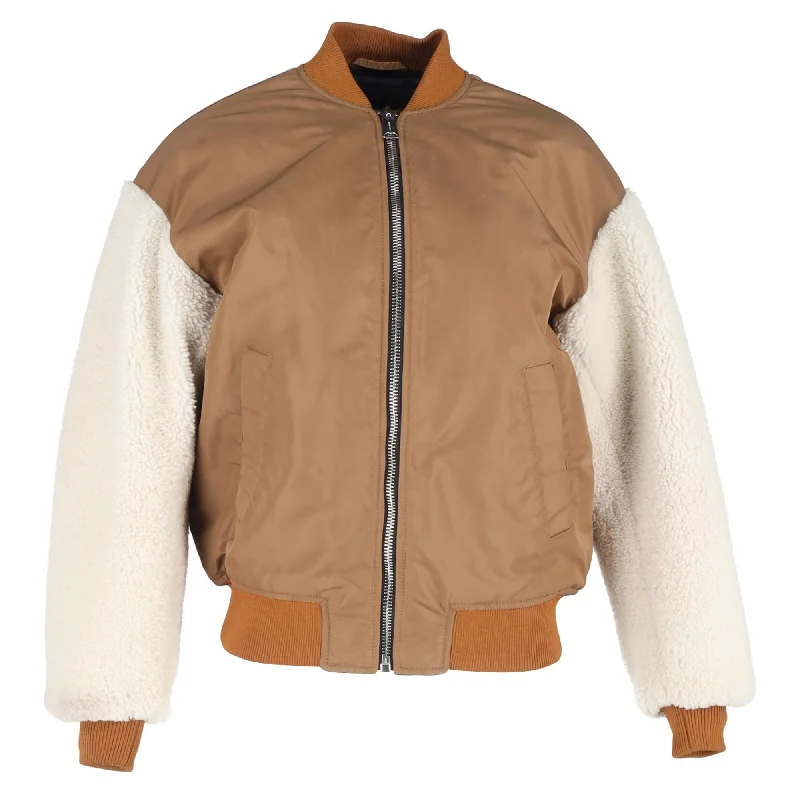 Women's Relaxed Clothes Maje x Schott Boston Shearling Bomber Jacket in Brown Polyester Women's Relaxed Clothes Maje x Schott Boston Shearling Bomber Jacket in Brown Polyester